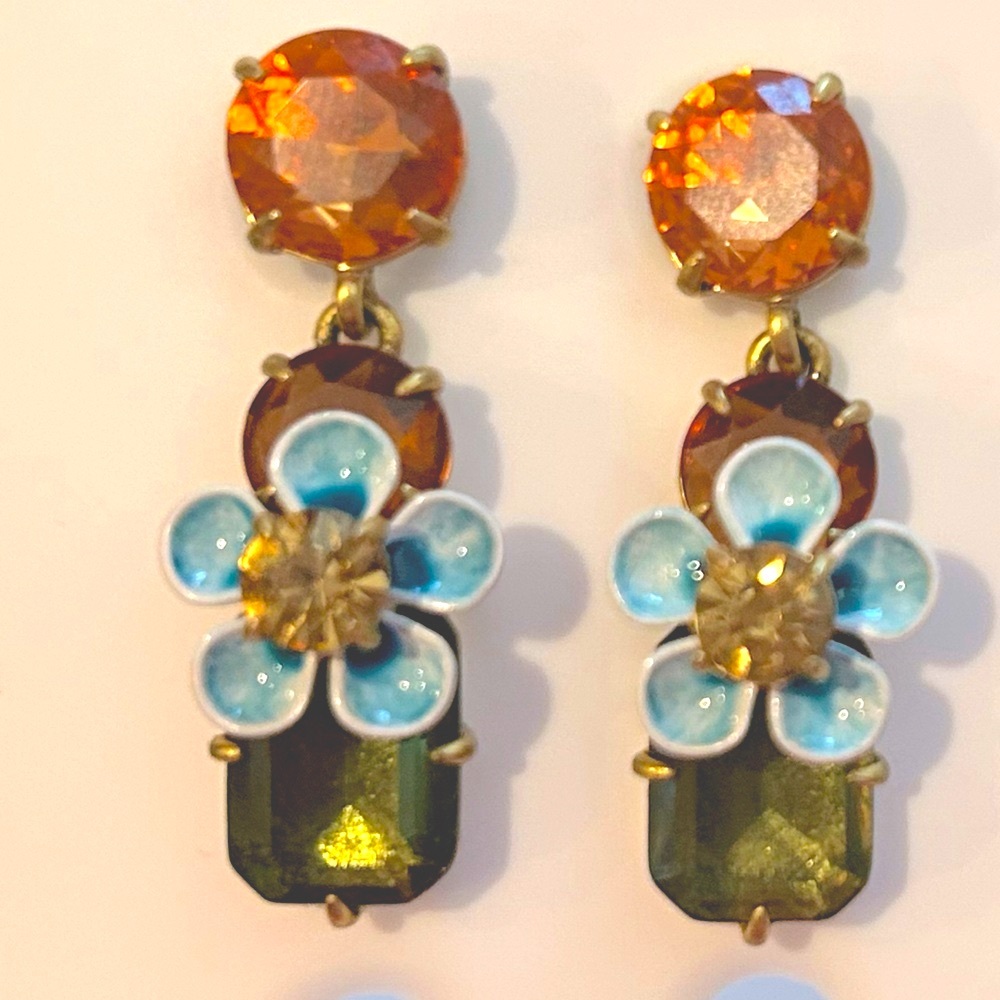 JCrew Rare Faceted Floral Brûlée Crystal and Enamel Earrings